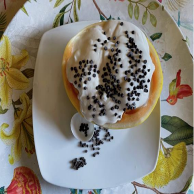 BOLITAS DE MELÓN CON CREMA DE COCO